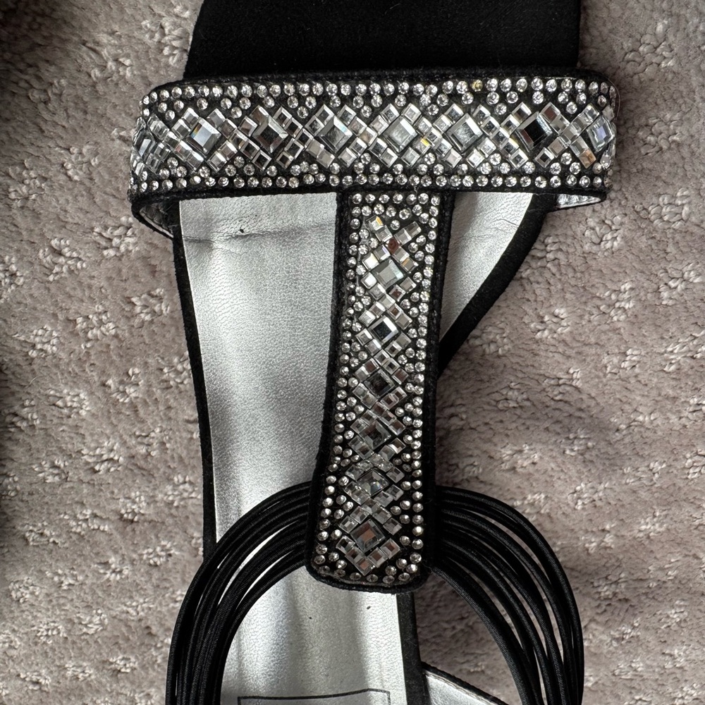 New York Transit Black and Silver Rhinestone Wedges - Picture 5 of 7